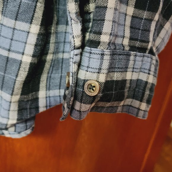 Men's 2X Open Trails Blue/Black Plaid Flannel Long Sleeve Button Down Shirt - Picture 6 of 9